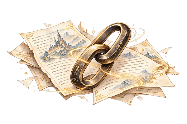 Manuscript pages joined by a chain link